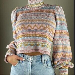 Cecilia Prado Anthropologie Multicolored Knit Balloon Turtleneck Sweater 2X